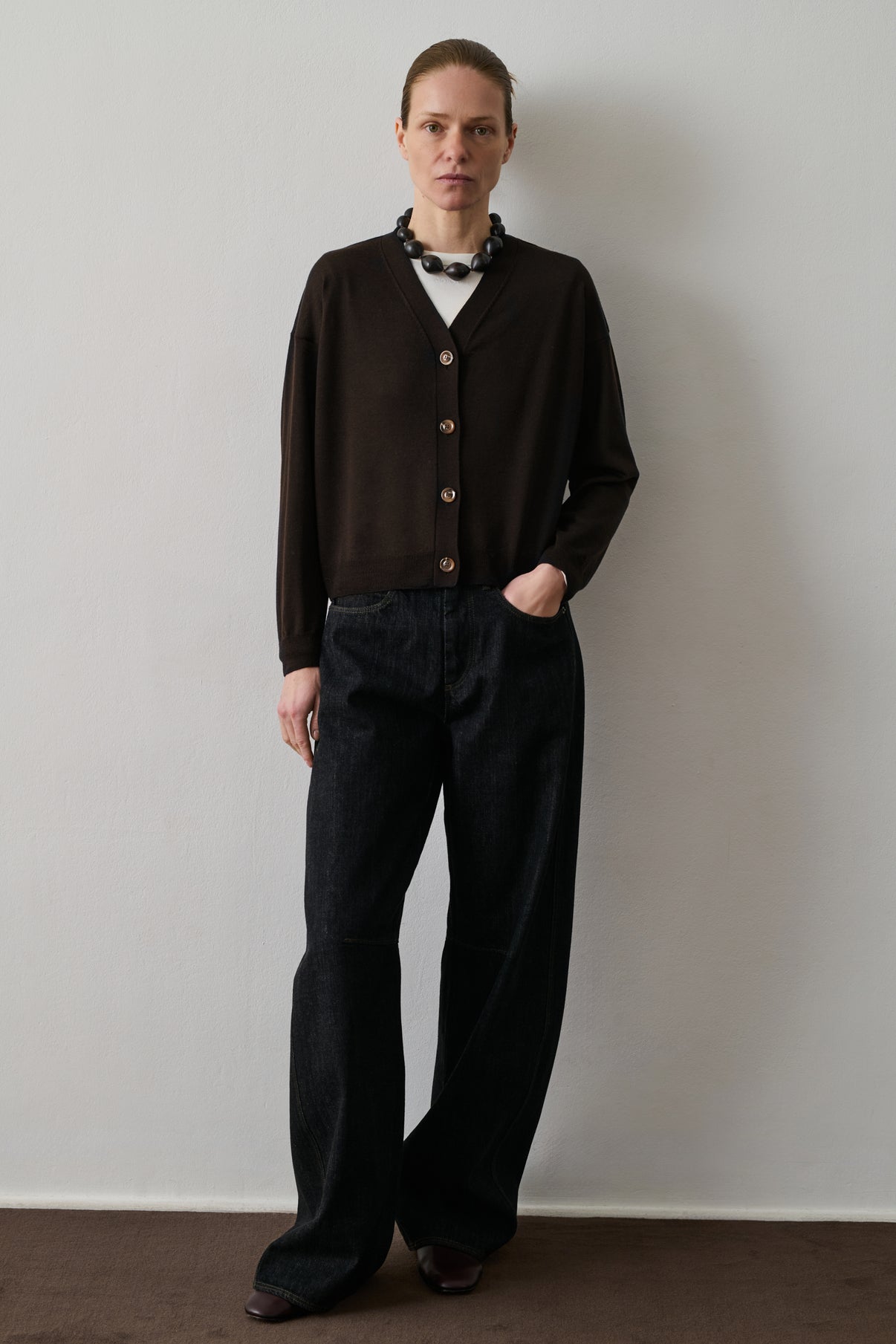 Cardigan Idem - Chocolat - Laine - Femme vue 1